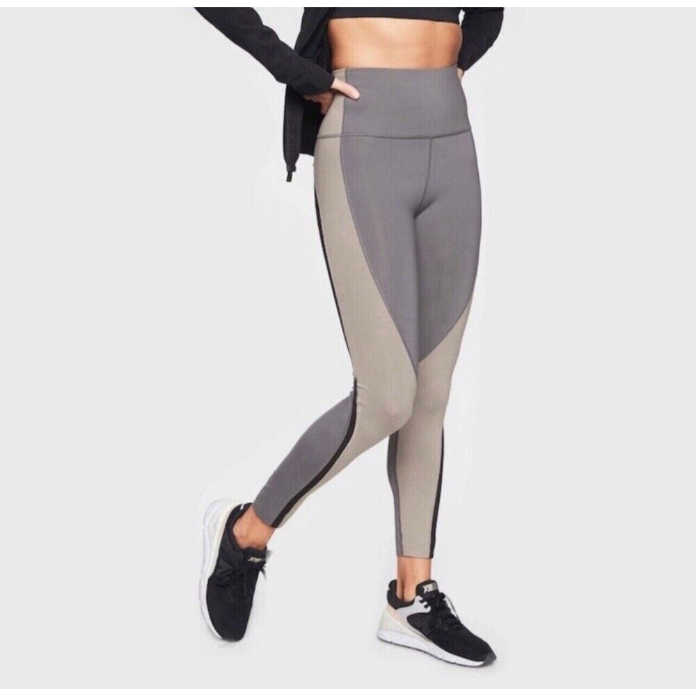 Athleta Spar Color Block 7/8 Tight Women's Size S High‎ Rise Gray Silver Bells